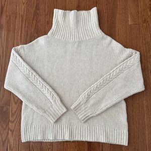 Something Navy Wool Sweater Women’s Small Fisherman Cableknit Ivory Turtleneck